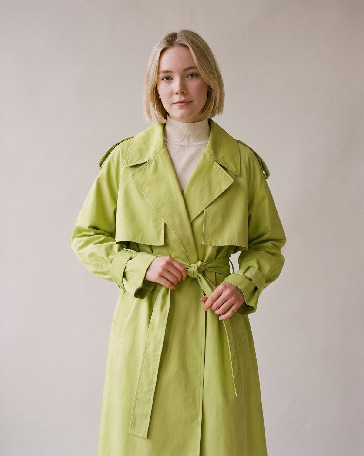 Trench long vert anis femme - détail