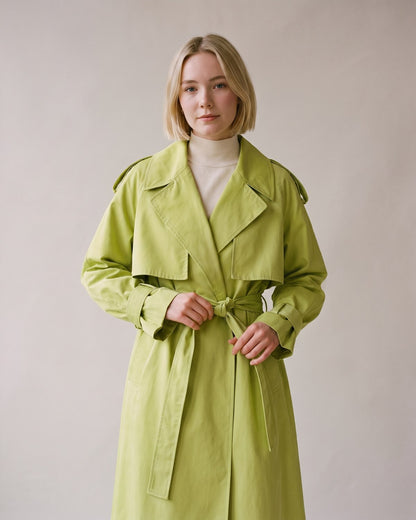 Trench long vert anis femme - détail