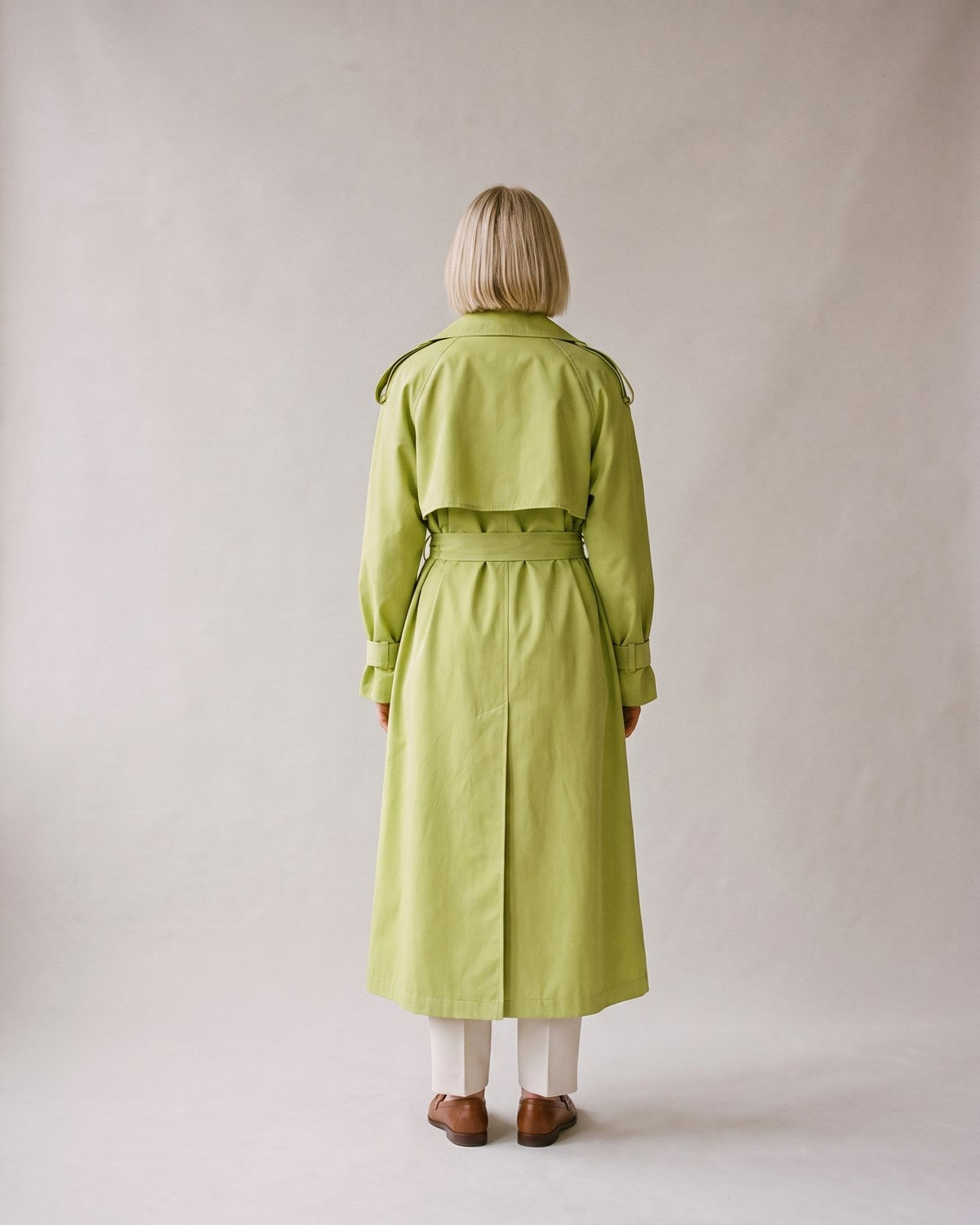 Trench long vert anis femme - dos