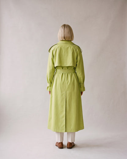 Trench long vert anis femme - dos