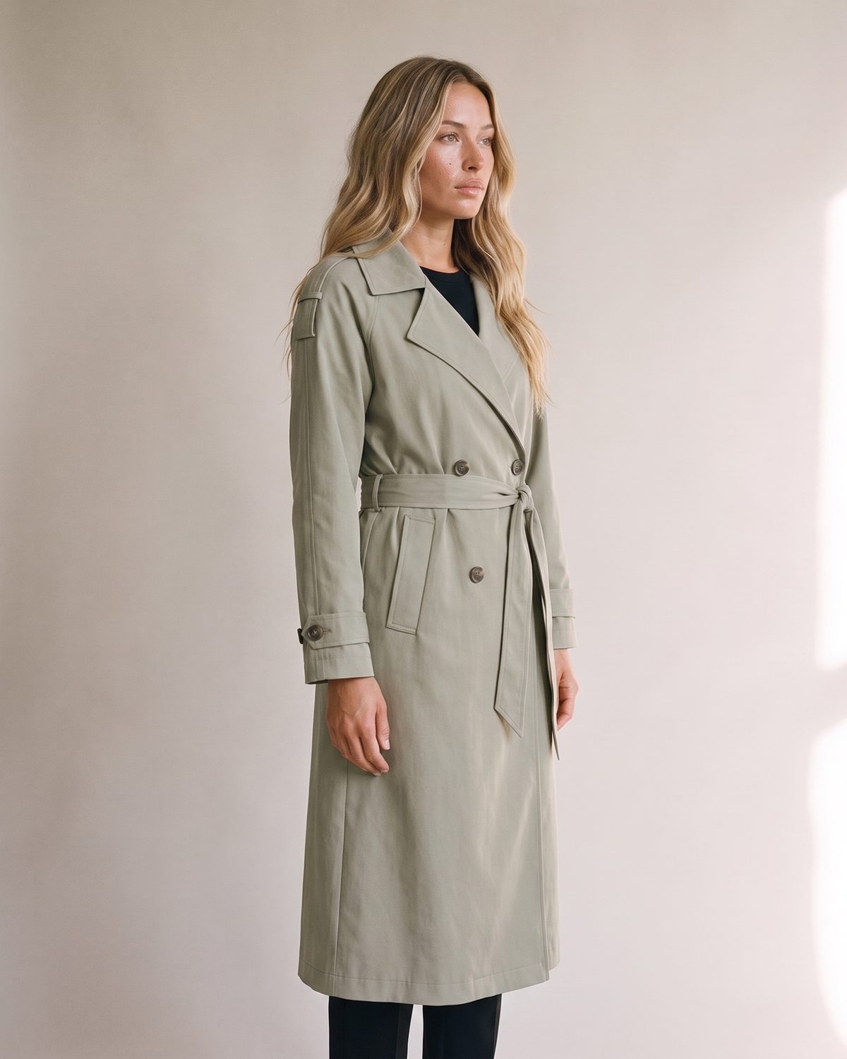 Trench long vert sauge femme — Profil