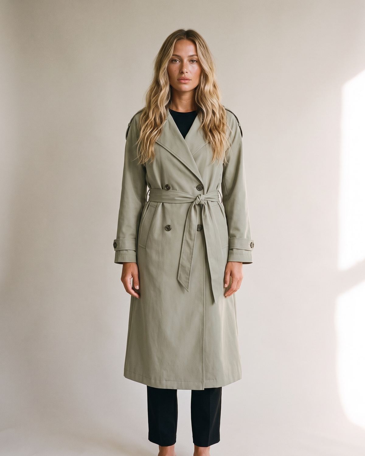 Trench long vert sauge femme — Face