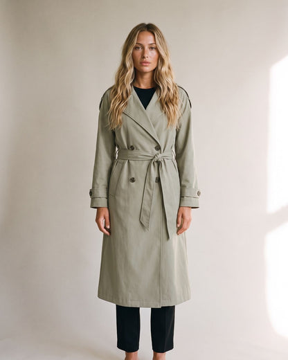 Trench long vert sauge femme — Face