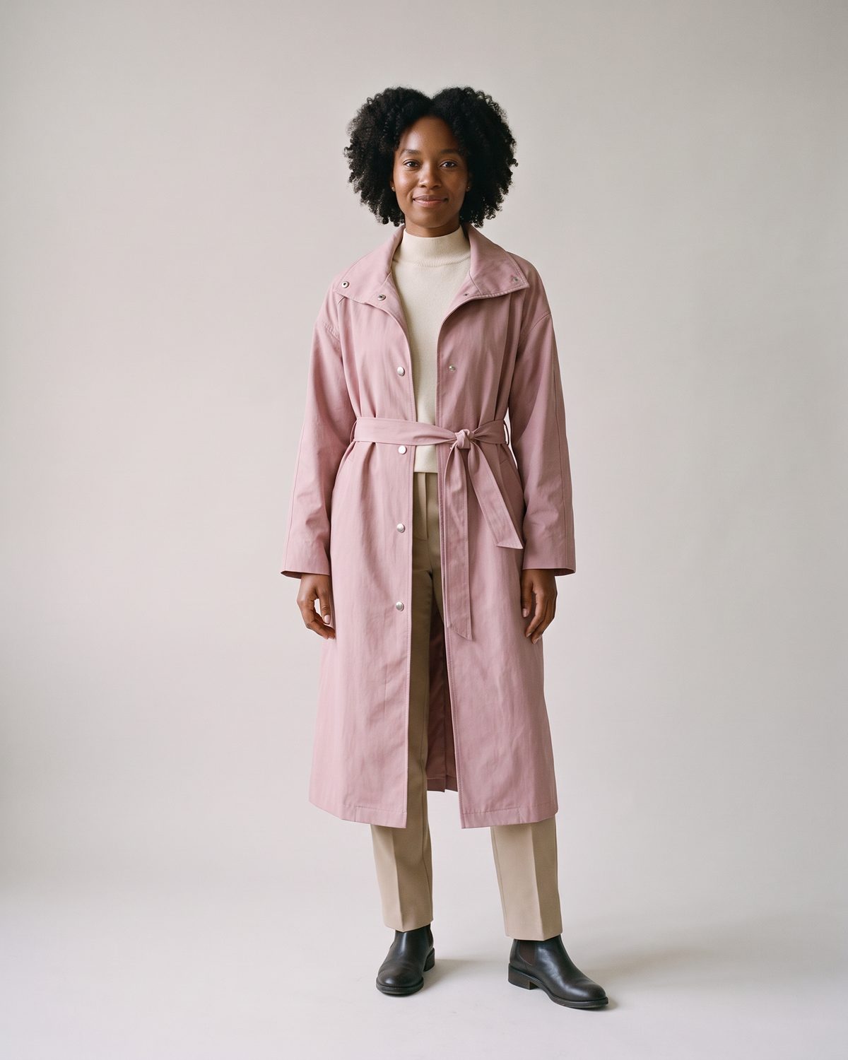 Trench rose poudré long femme
