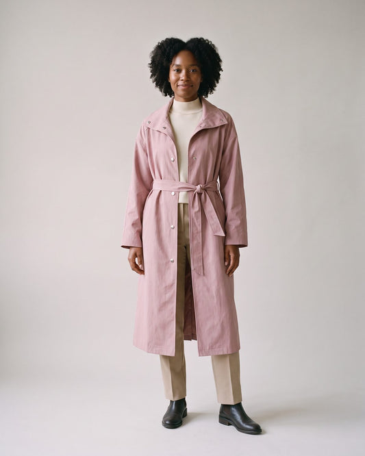 Trench rose poudré long femme