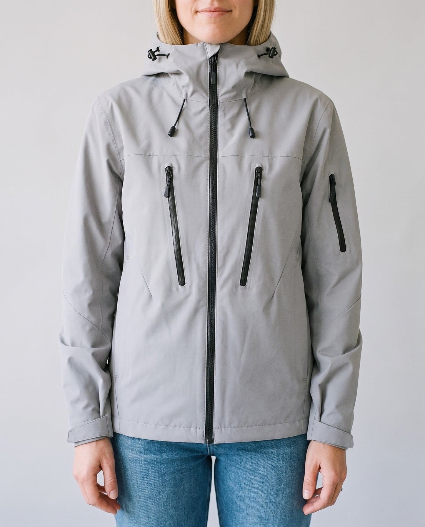 Veste imperméable femme - détail capuche et zip