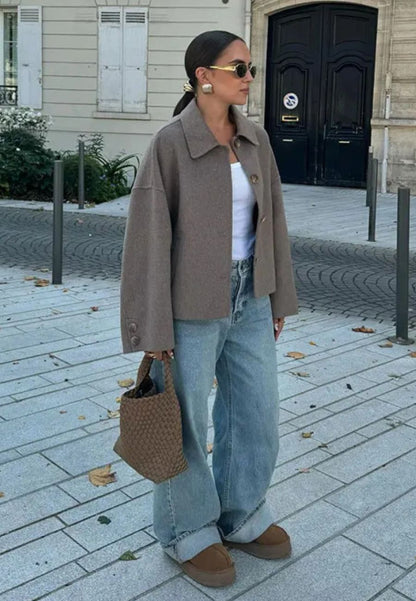 Veste légère oversize taupe pour femme