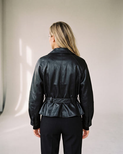 Veste courte simili cuir noire femme — Dos