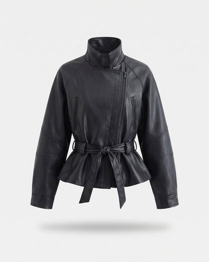 Veste courte simili cuir noire femme — Packshot